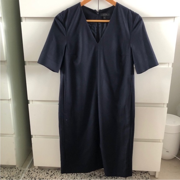 COS Navy V-Neck Dress - Picture 3 of 8